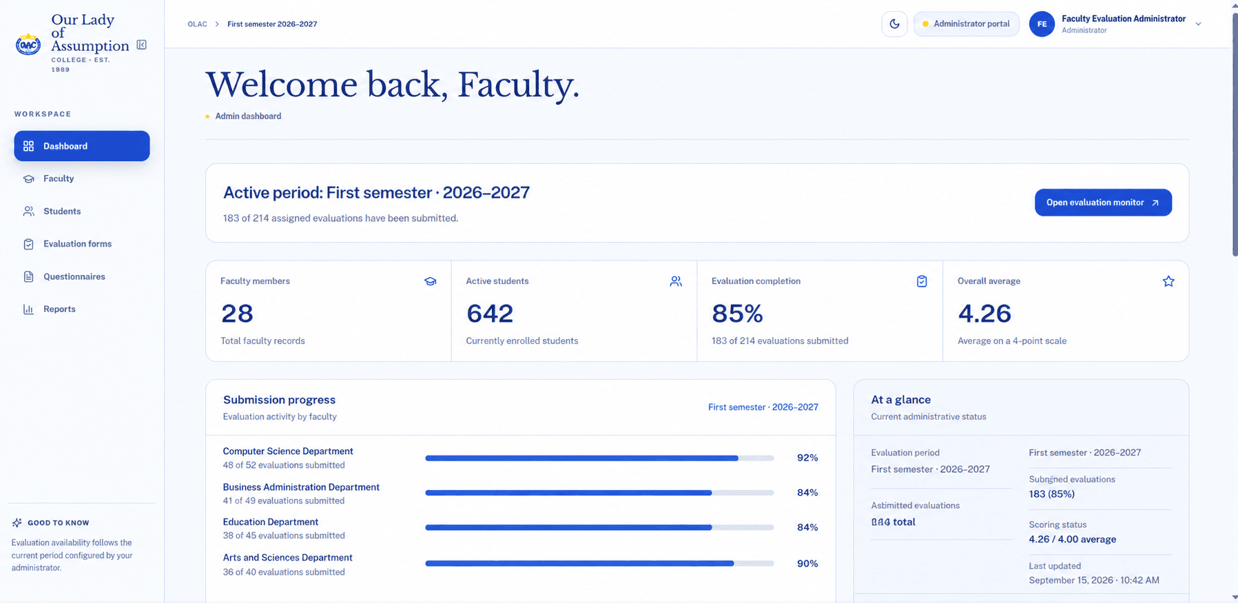 faculty-evaluation-system interface